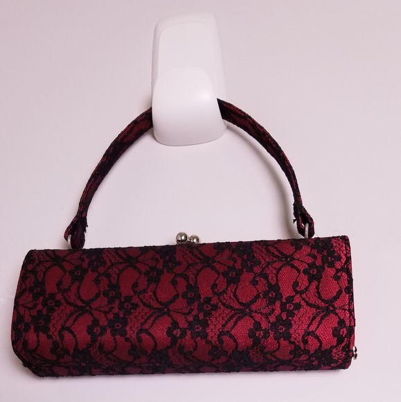 Red and black lace cocktail evening bag - Picture 1 of 4